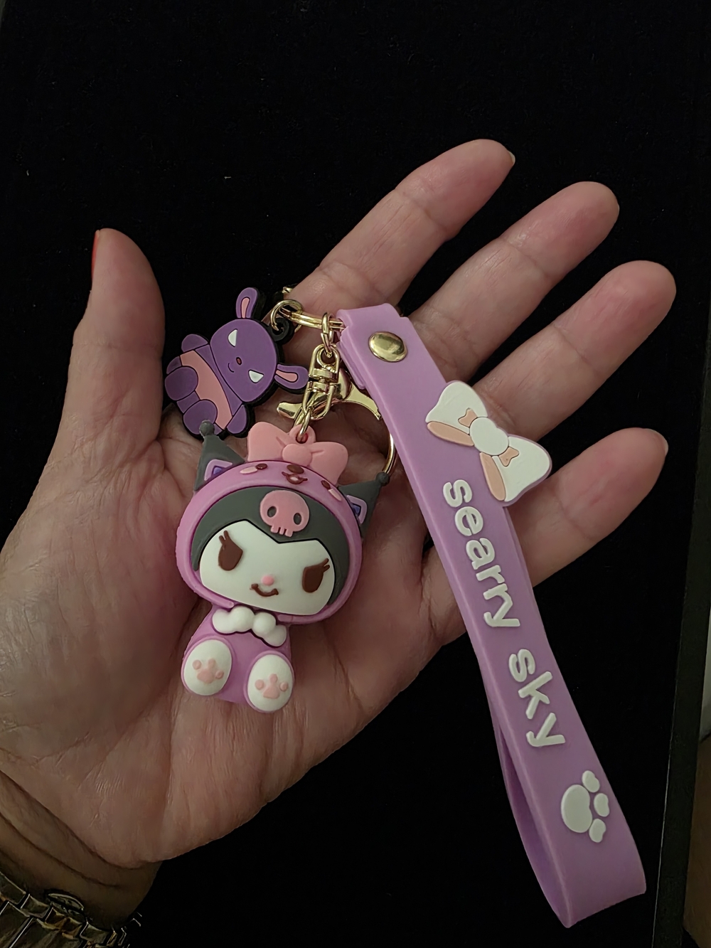 Purple Cute Kuromi Keychain Wrist Strap